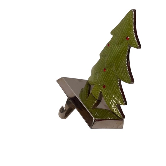 CHRISTMAS Tree Stocking Holder Hefty Weight Red Green Silver Tone Base - Picture 5 of 5